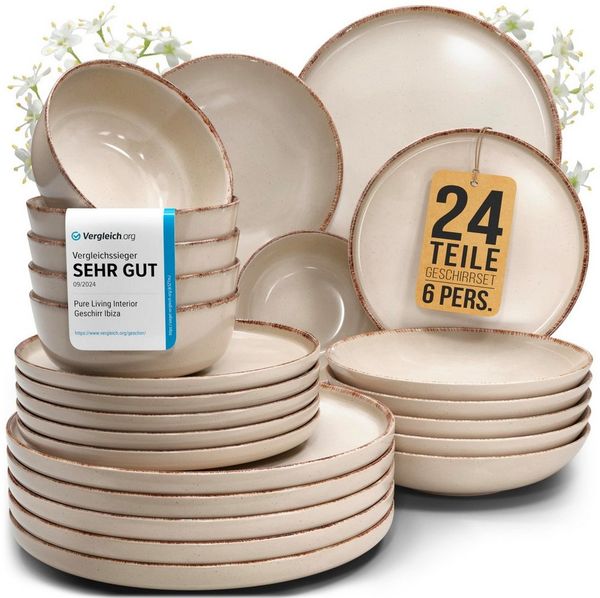 PURE LIVING INTERIOR DESIGN Geschirr-Set Steingut Geschirrset 6 Personen Rustic 24 tlg. TESTSIEGER, Hochwertige (24-tlg), 6 Personen, Steingut, Authentischer Landhausstil, Reaktive Glasur – jedes Stück ein Unikat,…