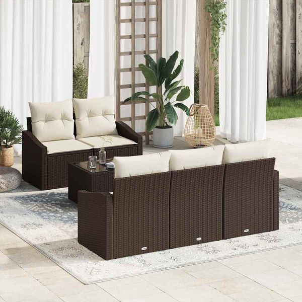 vidaXL Sofa Set mit Kissen 6 pcs Braun und Creme Poly Rattan 3346598