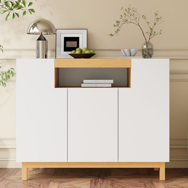 Sideboard Weiß mit offenem Mittelregal 120,5×42×96 cm aus Spanplatte