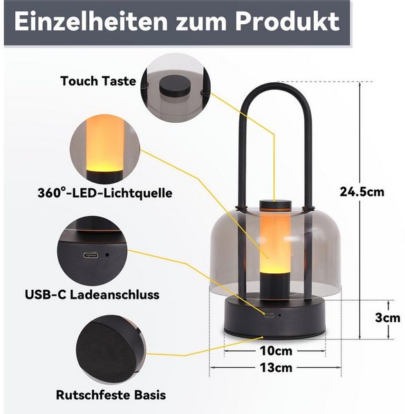 ZMH LED Tischleuchte Tischlampe Akku LED Tragbare Tischleuchte, TragbarTischlampe, ohne Leuchtmittel, Kabellos Nachttischlampe Dimmbare 1800K-6500K