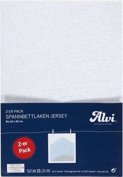 Alvi Spannbettlaken Jersey 2er Pack 40x90, weiß/silber