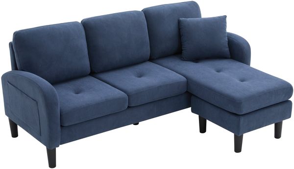 Ecksofa Sitzfläche 166x118x77 cm, modulare Chaiselongue, Cordstoff blau, komfortable Polsterung Bild 10