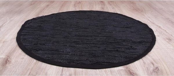 Flickenteppiche Leder Rund 150cm schwarz