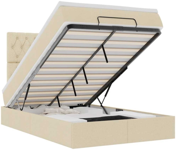 vidaXL Ottoman-Bett mit Matratze & LEDs Creme 120x190 cm Stoff 3314077