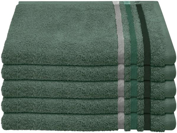 Schiesser Frottier Gästetücher Skyline Color im 5er Set aus kuschelweicher Baumwolle, Made IN Green, Farbe:Dunkelgrün, Größe:30x50 cm