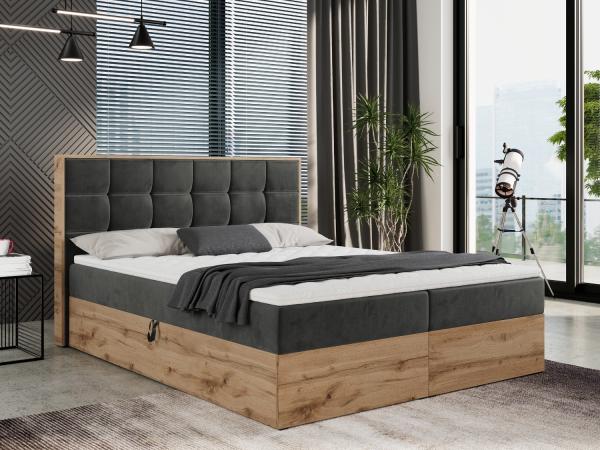 Boxspringbett mit Kopfteil und Topper, Polsterbett - ALBERO 1 - 200 x 200 cm - Dunkelgrau Velvet - H4