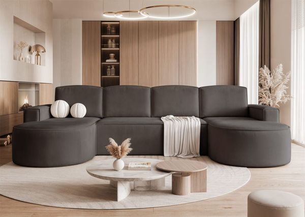 Wohnlandschaft mit Schlaffunktion Sofa ARLET in Stoff Riviera Dunkelgrau