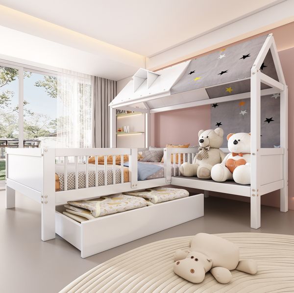 Bett 90x200 cm aus Massivholz im Haus‑Design mit Stauraum und Lattenrost