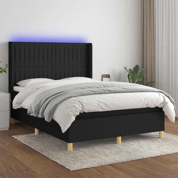 vidaXL Boxspringbett mit Matratze & LED Schwarz 140x200 cm Stoff 3139039