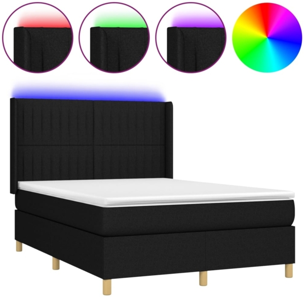 vidaXL Boxspringbett mit Matratze & LED Schwarz 140x200 cm Stoff 3139039