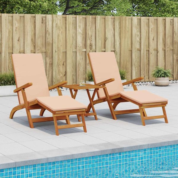 vidaXL Liegestuhl zum Verstellen und Klappen 3 pcs Beige 3415410