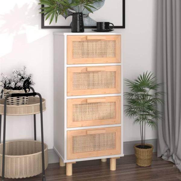 vidaXL Sideboard Weiß 40x30x90 cm Massivholz Kiefer und Natur-Rattan 345642