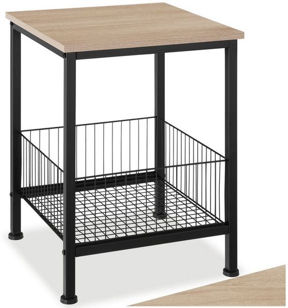 tectake Beistelltisch Couchtisch Grimsby 40x40x55,5cm (1-St, 1 tlg), Stilvoller Beistelltisch mit Ablage und Gitterkorb im Factory Look