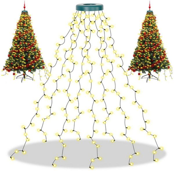LMaxhome LED-Lichterkette Baumbeleuchtung Wasserfall Lichterkette mit Sterne Weihnachtsbaum Deko, 3M, 490-flammig, 8 Modi Timer, Topper Star, Wasserdicht, Aussen, Innen