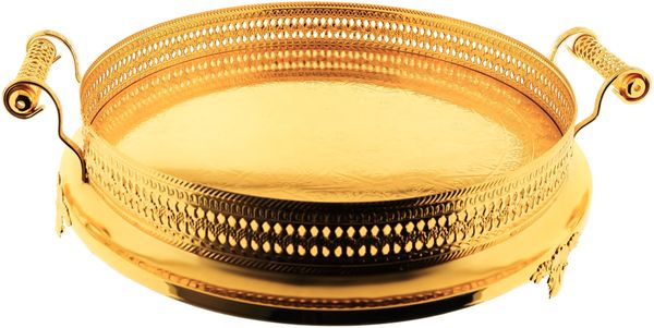 Serviertablett 45 cm - Rund mit Griffen & Ornamentrand Gold