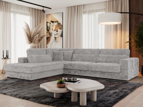 Freistehendes Ecksofa mit lose Kissen, L-form - SAVONA - links - Grau Cord