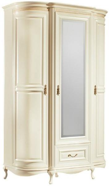 Casa Padrino Luxus Barock Schlafzimmerschrank Creme / Gold 130 x 62,6 x H. 206,6 cm - Prunkvoller Kleiderschrank mit 3 Türen und Schublade - Schlafzimmermöbel