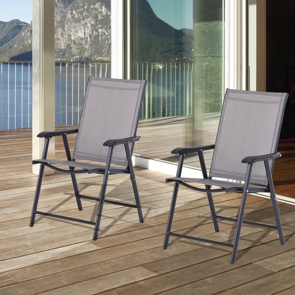 Stuhl 58x64x94 cm, 2er-Set faltbar, Metallrahmen mit Textilene, grau