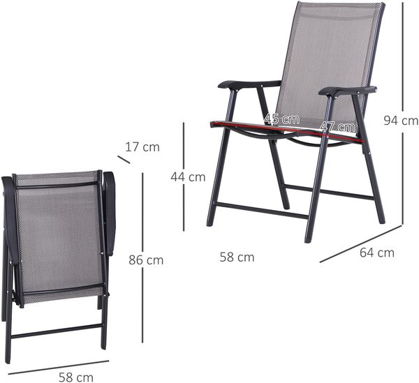 Stuhl 58x64x94 cm, 2er-Set faltbar, Metallrahmen mit Textilene, grau Bild 3