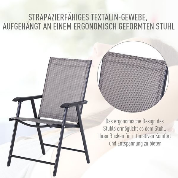 Stuhl 58x64x94 cm, 2er-Set faltbar, Metallrahmen mit Textilene, grau Bild 4