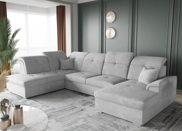 Wohnlandschaft Schlafsofa FREJA Stoff Brooklyn Hellgrau Langer Schenkel Links