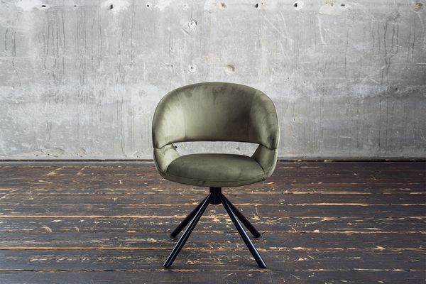KAWOLA Esszimmerstuhl LARA Drehstuhl Velvet olivgrün 82 x 62 x 61 cm