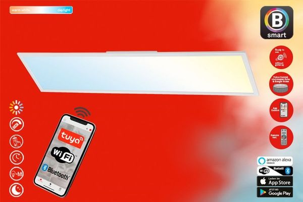 BRILONER Leuchten - Smarte LED Deckenleuchte, funktioniert mit Amazon Alexa, Wifi Deckenlampe Ultra Flach, CCT, Dimmbar, Sprachsteuerung, Weiß, 7385-016, 100x25 cm