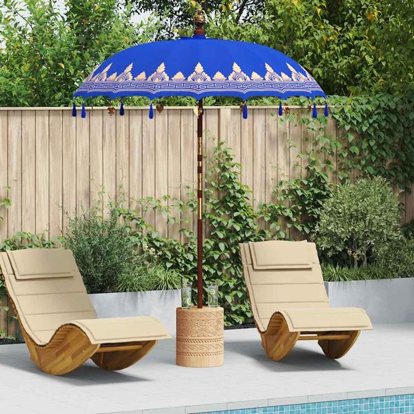Balinesischer Sonnenschirm, Gartenschirm Blau 185 x 185 x 260 cm
