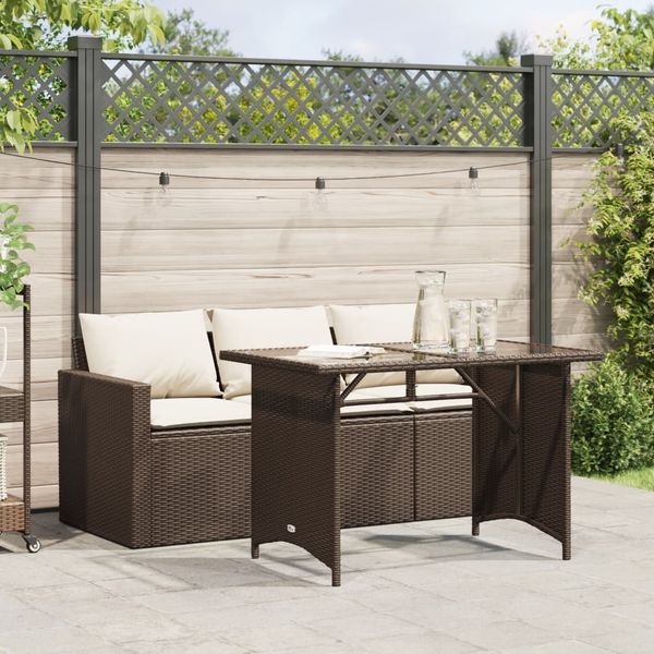 vidaXL 2-tlg. Garten-Essgruppe mit Kissen Braun Poly Rattan 366330