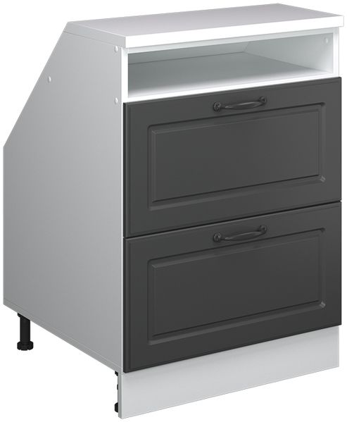 Küchenschrank für Dachschrägen R-Line Anthrazit Landhaus 60 cm mit 2 Schubladen, Schrankkorpus 60 cm Tiefe Vicco