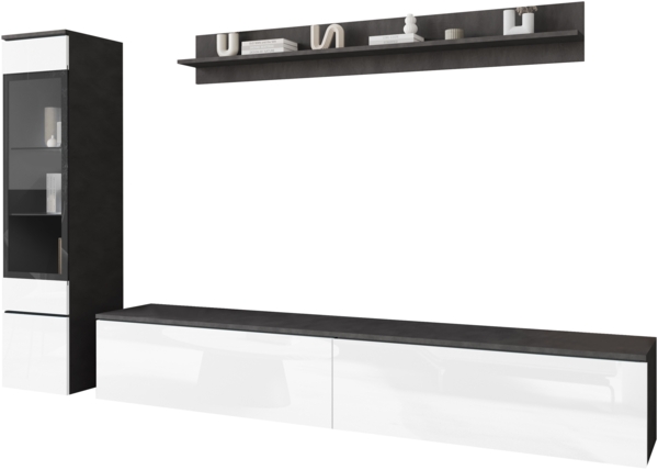 Wohnwand Doppo I (Farbe: Matera / Weiß Hochglanz, ohne Beleuchtung)