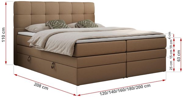 Boxspringbett mit Kopfteil und Topper, Polsterbett - LUKA-KING - 120x200cm - Braun Kunstleder - H3 Bild 5