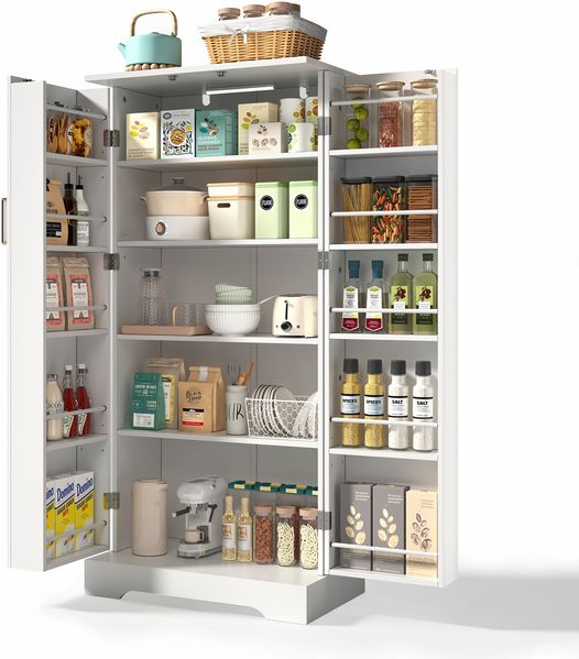 Küchenschrank 60x35x128 cm, weiß, mit LED-Sensorleuchte und verstellbaren Ablagen Bild 7