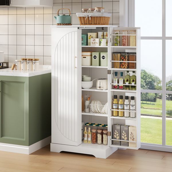 Küchenschrank 60x35x128 cm, weiß, mit LED-Sensorleuchte und verstellbaren Ablagen