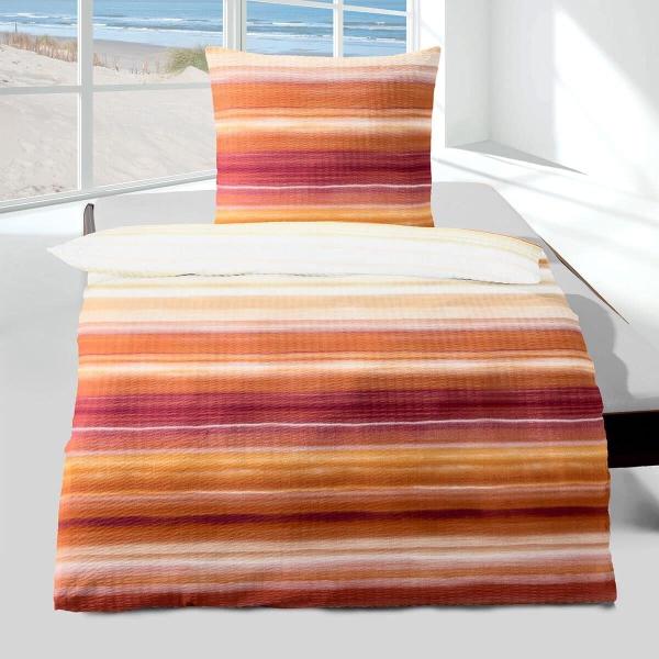 Traumschlaf Seersucker Bettwäsche Tilburg orange|155x200 cm + 80x80 cm Bild 1