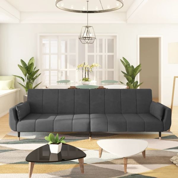 Schlafsofa 2-Sitzer mit 2 Kissen Dunkelgrau Samt [337583]
