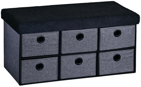 Kesper Sitzbank mit Aufbewahrungsboxen und Sitzpolster in Teddy-Stoff, Material: FSC-zertifizierte Faserplatte, Maße: 76 x 38 x 38 cm, Farbe: grau/schwarz, | 15953