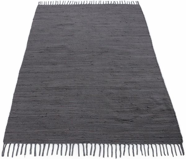 carpetfine Teppich Kelim Chindi uni, auch als Läufer, rechteckig, Höhe: 5 mm, Wendeteppich, reine Baumwolle, handgewebt, Uni-Farben, mit Fransen