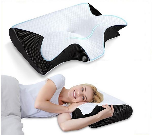 wohnTRAUM24 Nackenstützkissen Orthopädisches Kissen Kopfkissen Nackenschmerzen aus Memory Foam, Füllung: Memory- & Polyetherschaum, Rückenschläfer, Seitenschläfer, Bauchschläfer, ergonomisches Kissen mit individueller Höhenanpassung