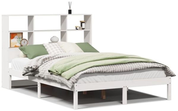vidaXL Massivholzbett mit Regal ohne Matratze Weiß 160x200 cm Kiefer 3321592