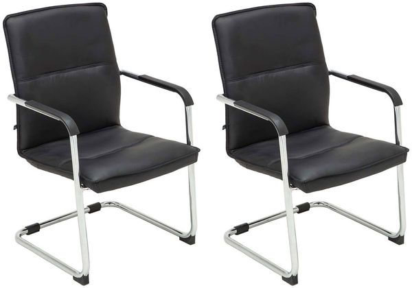 2er Set Besucherstuhl SEATTLE - 92x56x60cm, Schwarz Kunstleder Metall in Chromoptik Gestell Konferenzstuhl Wartezimmerstuhl