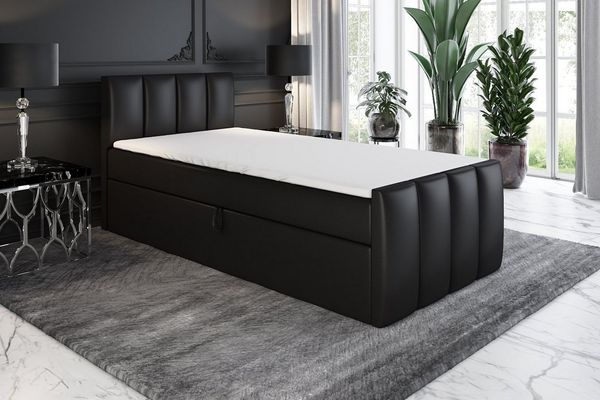 A&J MöbelLand GmbH Boxspringbett Einzelbett FUNI mit Bettkasten, Topper und gepolstertem Kopfteil. (Boxspringbett mit Bettkasten und gepolstertem Kopfteil. Inclusive Topper !, TOP ANGEBOT), Länge 216 cm Höhe 106 cm