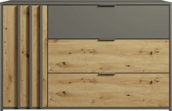 Home affaire Kommode Kommode Loreto mit 3 Schubladen und eine Tür, B/T/H 125/36/80 cm, Kommode mit Schubladen und Drehtür sowie MDF-Lamellen
