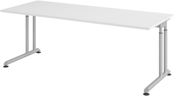 bümö höhenverstellbarer Schreibtisch Z-Serie 200x80 cm in weiß, Gestell in Silber - großer PC Tisch für's Büro manuell höhenverstellbar, Computertisch verstellbar, ZS-20-W-S