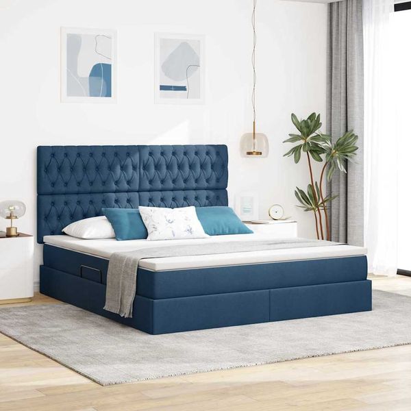 vidaXL Bett mit Stauraum und LED mit LED Blau 160 x 200 cm Polyester 3372494