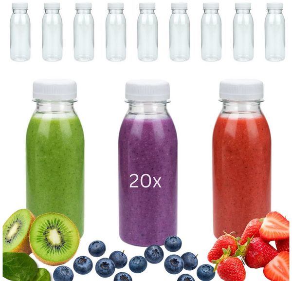 mikken Trinkflasche PET Getränkeflasche 250 ml Plastikflasche mit Deckel, perfekt für Smoothies, große Öffnung