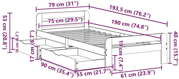 vidaXL Massivholzbett ohne Matratze Wachsbraun 75x190 cm Kiefernholz 3309064 Bild 12