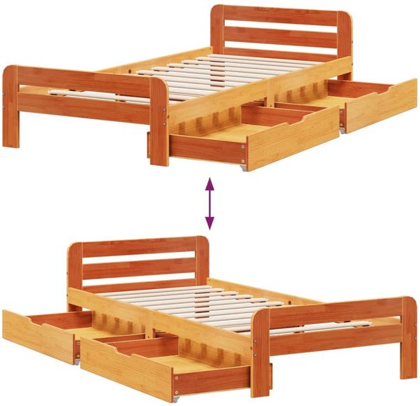 vidaXL Massivholzbett ohne Matratze Wachsbraun 75x190 cm Kiefernholz 3309064 Bild 9