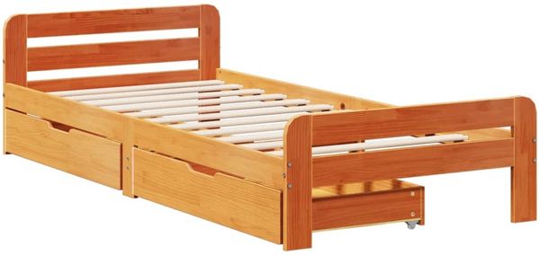 vidaXL Massivholzbett ohne Matratze Wachsbraun 75x190 cm Kiefernholz 3309064 Bild 3