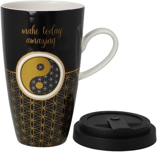 Goebel Mug To Go - Yin Yang Schwarz, Trinkbecher, Kaffeebecher, Fine Bone China, Schwarz, 23500651